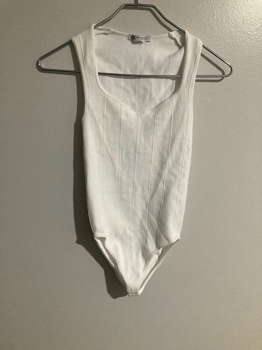 Zara Women’s Beige Ribbed Bodysuit One Piece Size XS Regular Stretch Solid